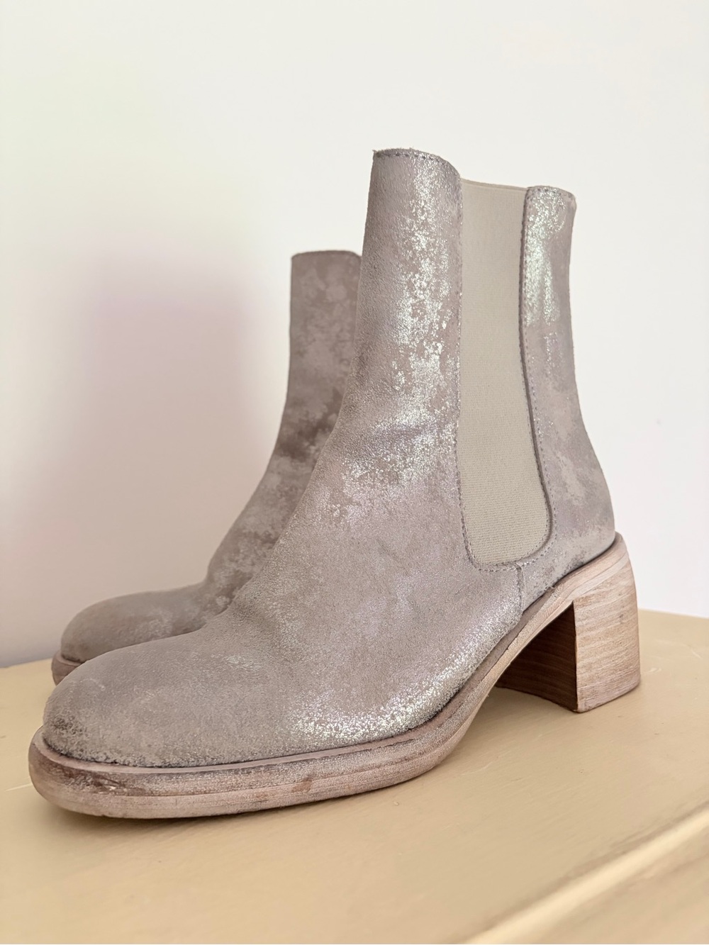Free People Shimmery Taupe Chelsea Ankle Boots